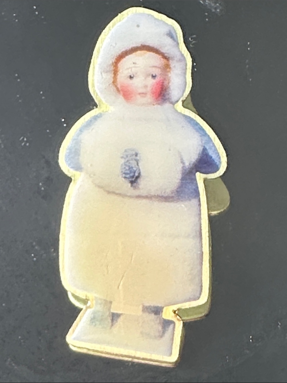 Vintage Elaine Roesle “Snow Child” Cream & Light Blue Pin